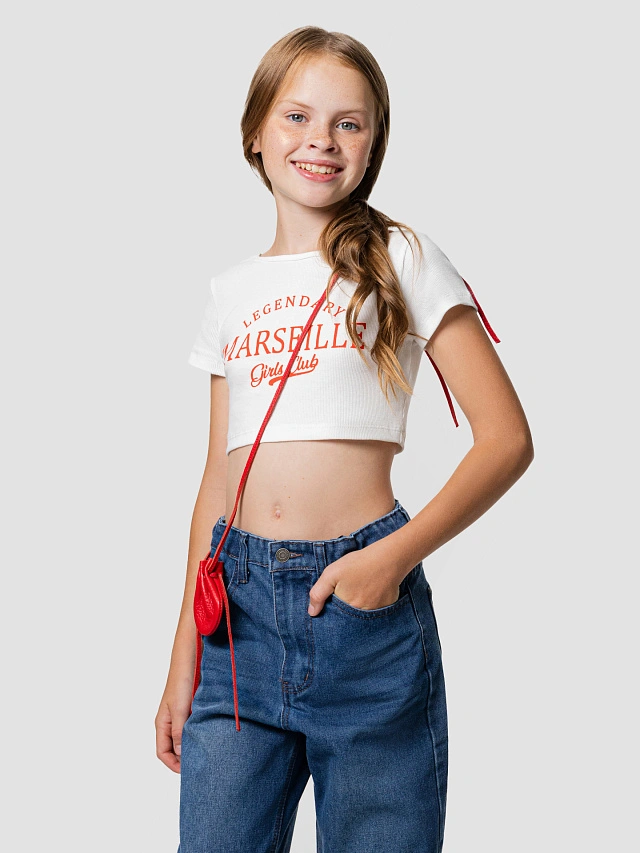 Топ для девочек укороченный белый с надписью "Marseille" - 6