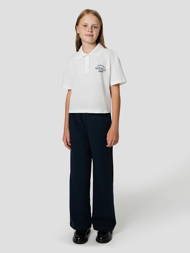 Поло для девочек белое с надписью "Marseille" - 5
