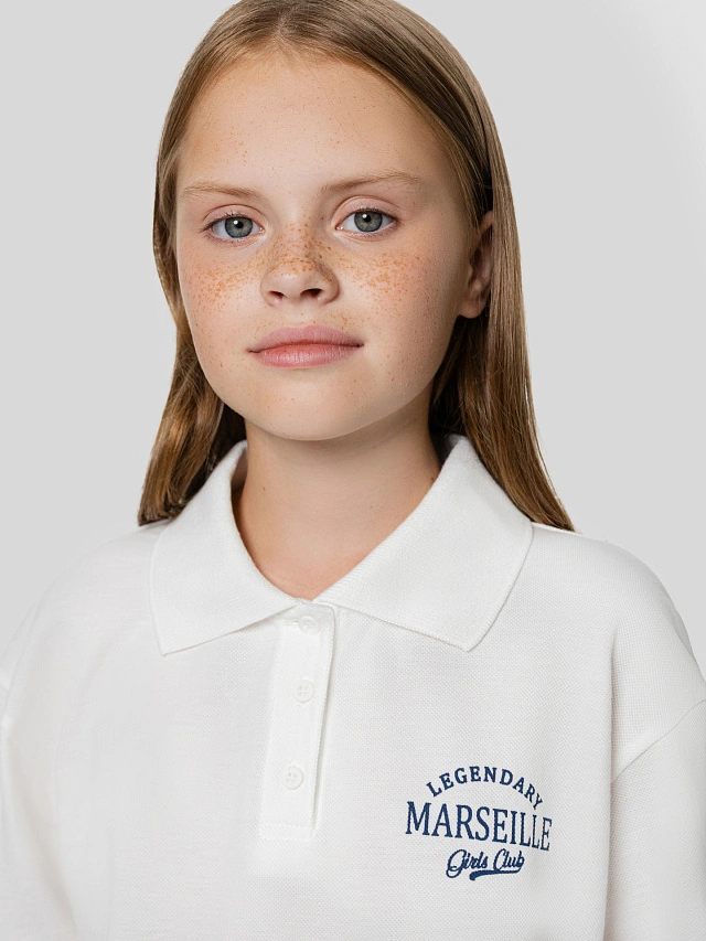 Поло для девочек белое с надписью "Marseille" - 6