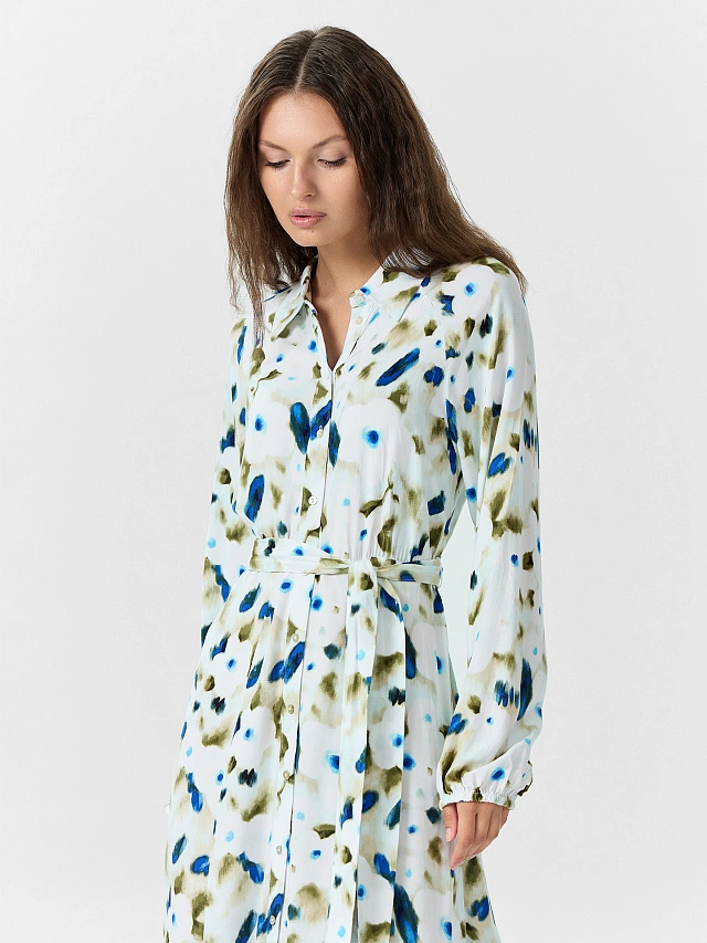 Платье рубашка женское с акварельным принтом - 3