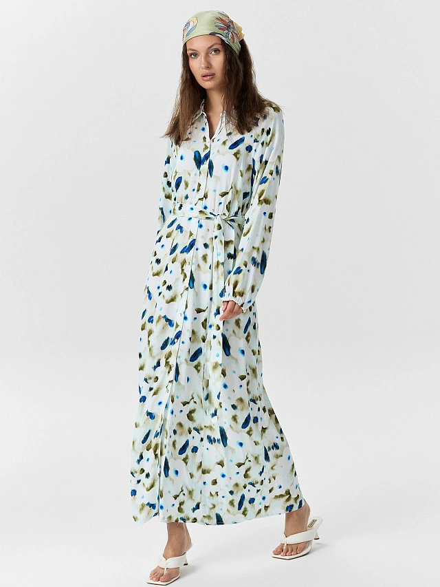 Платье рубашка женское с акварельным принтом - 6