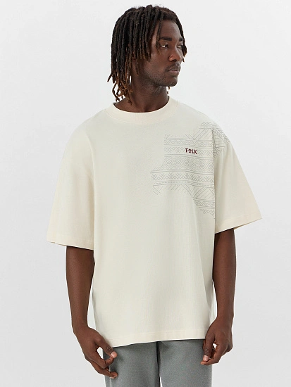картинка Футболка мужская кремовая с надписью "Folk" от магазина мужской одежды Mark Formelle