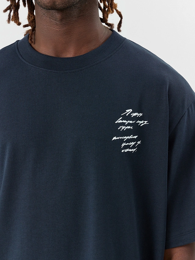 Футболка мужская синяя с принтом - 6