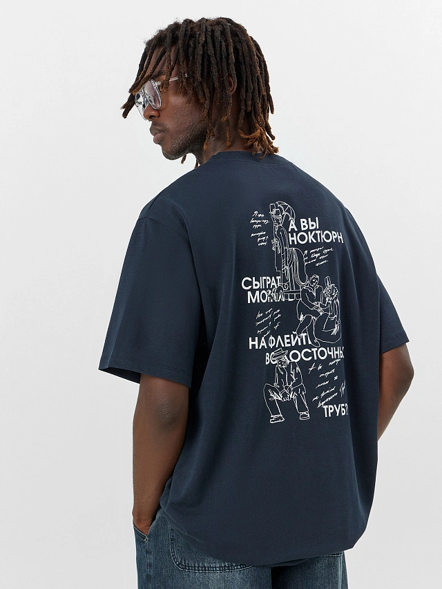 Футболка мужская синяя с принтом - 8