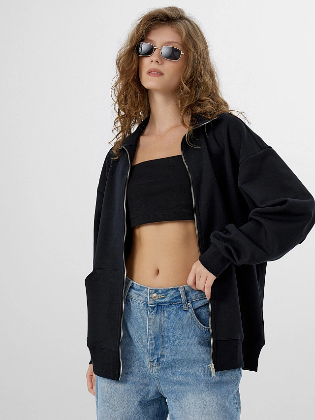 Толстовка женская черная на молнии - 8