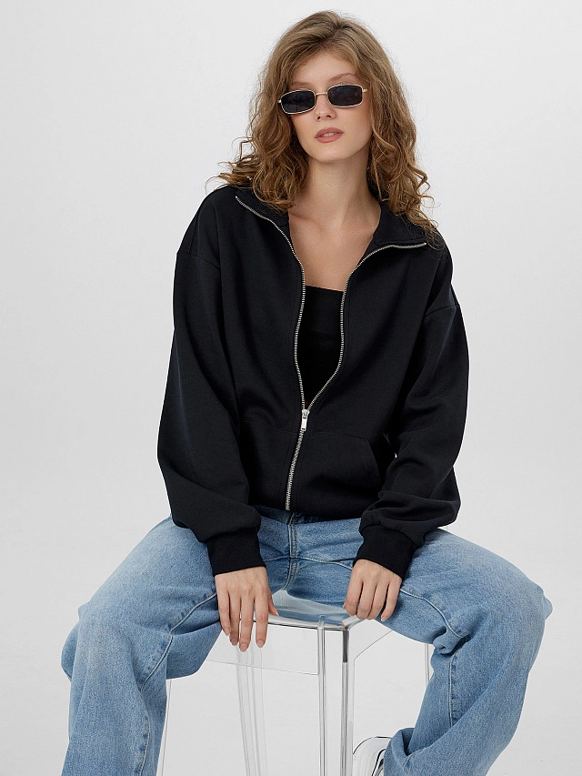 Толстовка женская черная на молнии - 9