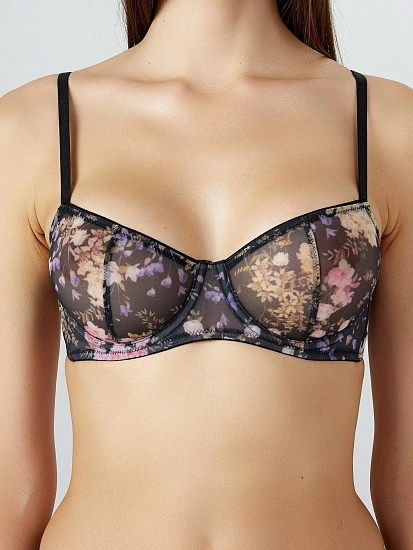 картинка Бюстгальтер женский черный с цветочным принтом  от магазина стильной одежды Mark Formelle