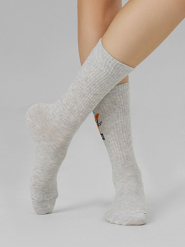 Носки женские серые с рисунком в виде котика с надписью "Субота" - 2