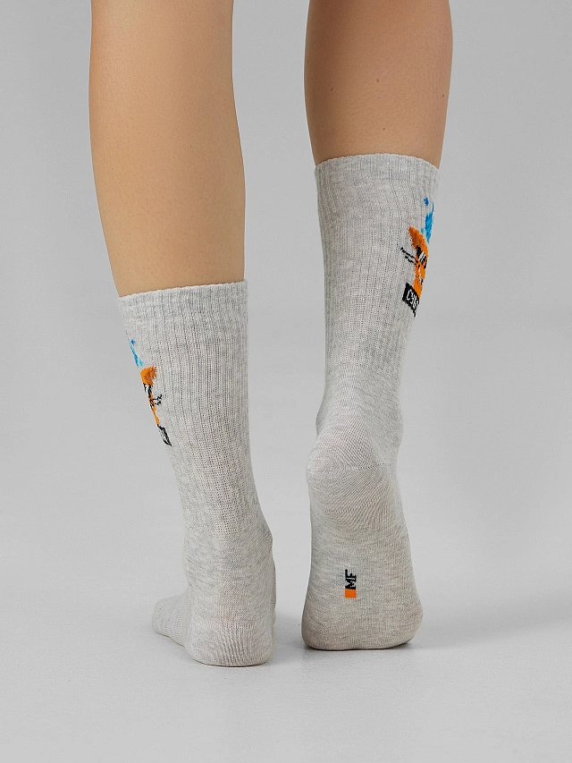 Носки женские серые с рисунком в виде котика с надписью "Субота" - 4