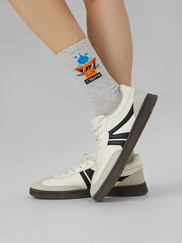 Носки женские серые с рисунком в виде котика с надписью "Субота" - 5