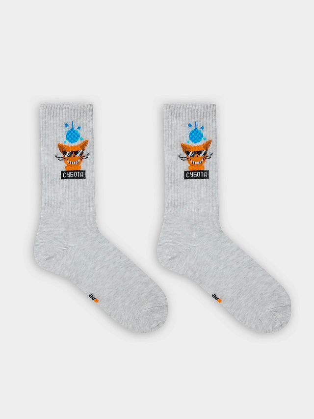 Носки женские серые с рисунком в виде котика с надписью "Субота" - 6