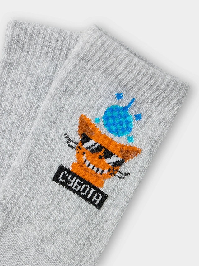 Носки женские серые с рисунком в виде котика с надписью "Субота" - 7