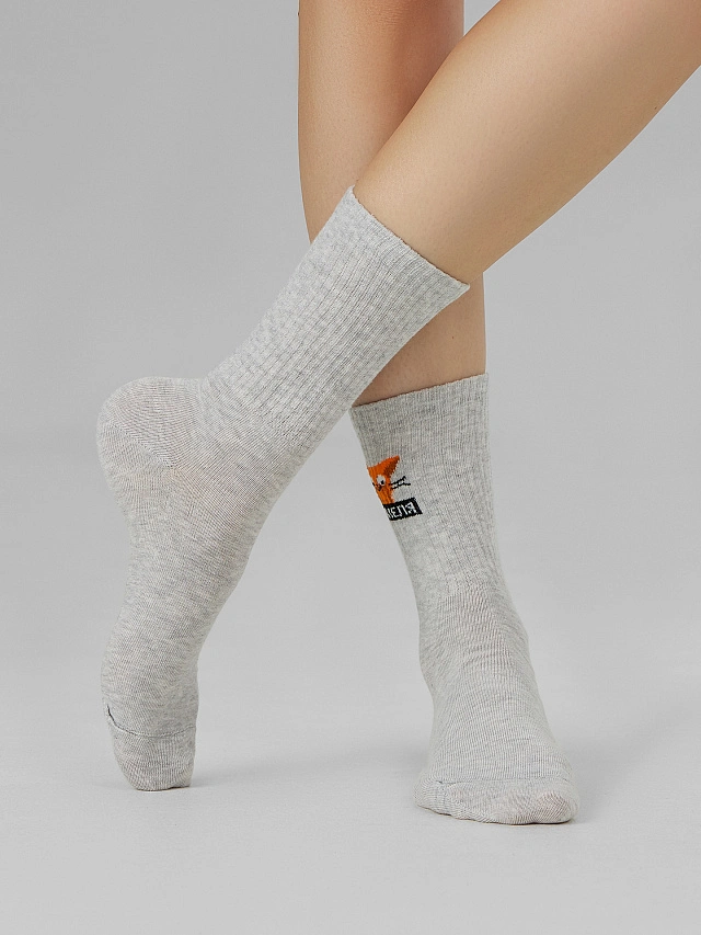 Носки женские серые с рисунком в виде котика с надписью - 2