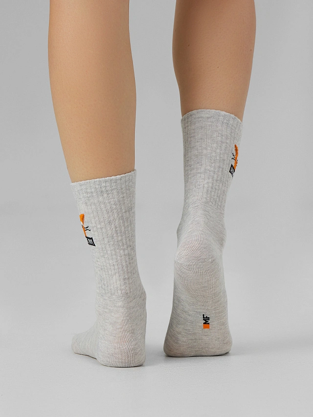 Носки женские серые с рисунком в виде котика с надписью - 4