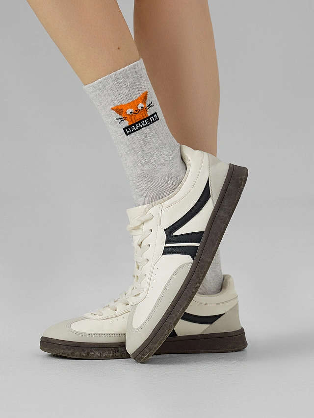 Носки женские серые с рисунком в виде котика с надписью - 5