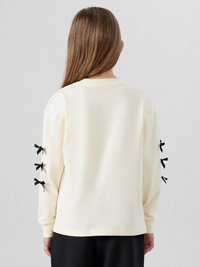 Лонгслив для девочек молочный с бантиками - 4