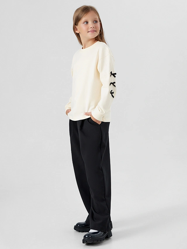 Лонгслив для девочек молочный с бантиками - 5