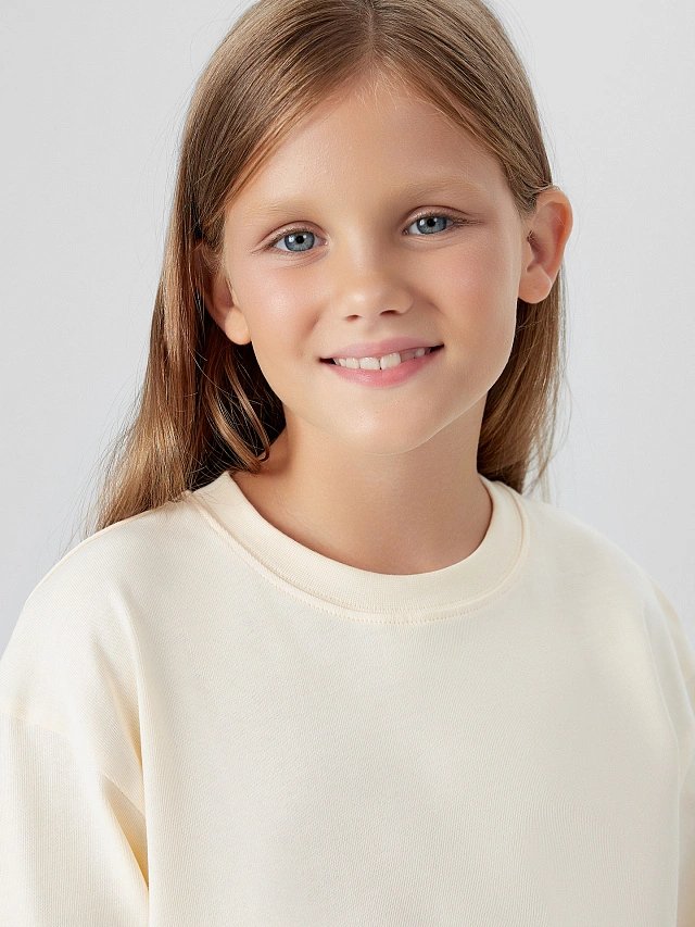 Лонгслив для девочек молочный с бантиками - 6