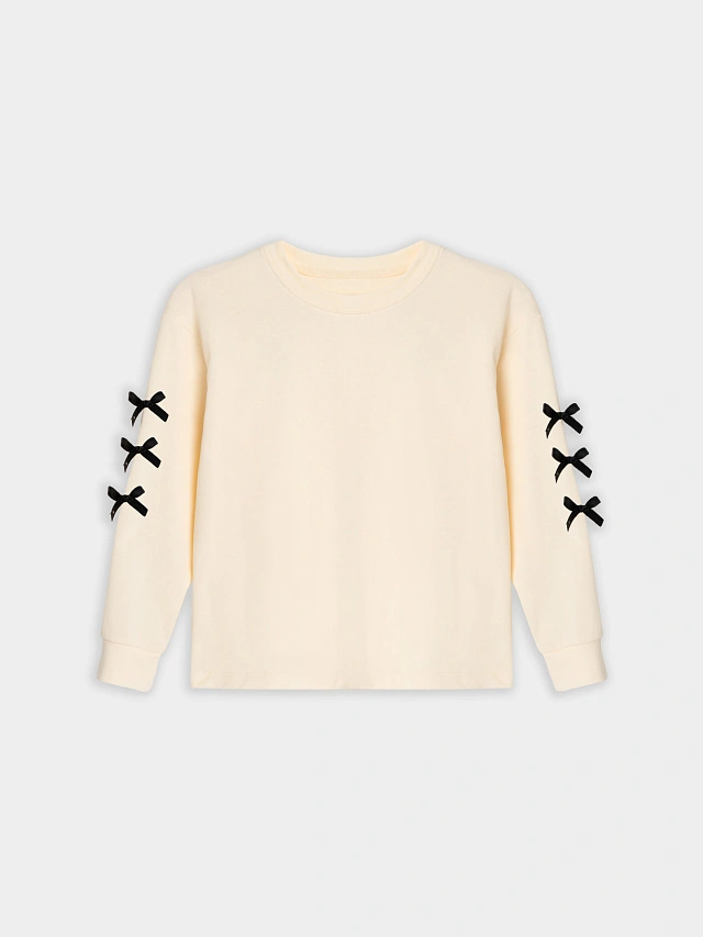 Лонгслив для девочек молочный с бантиками - 11