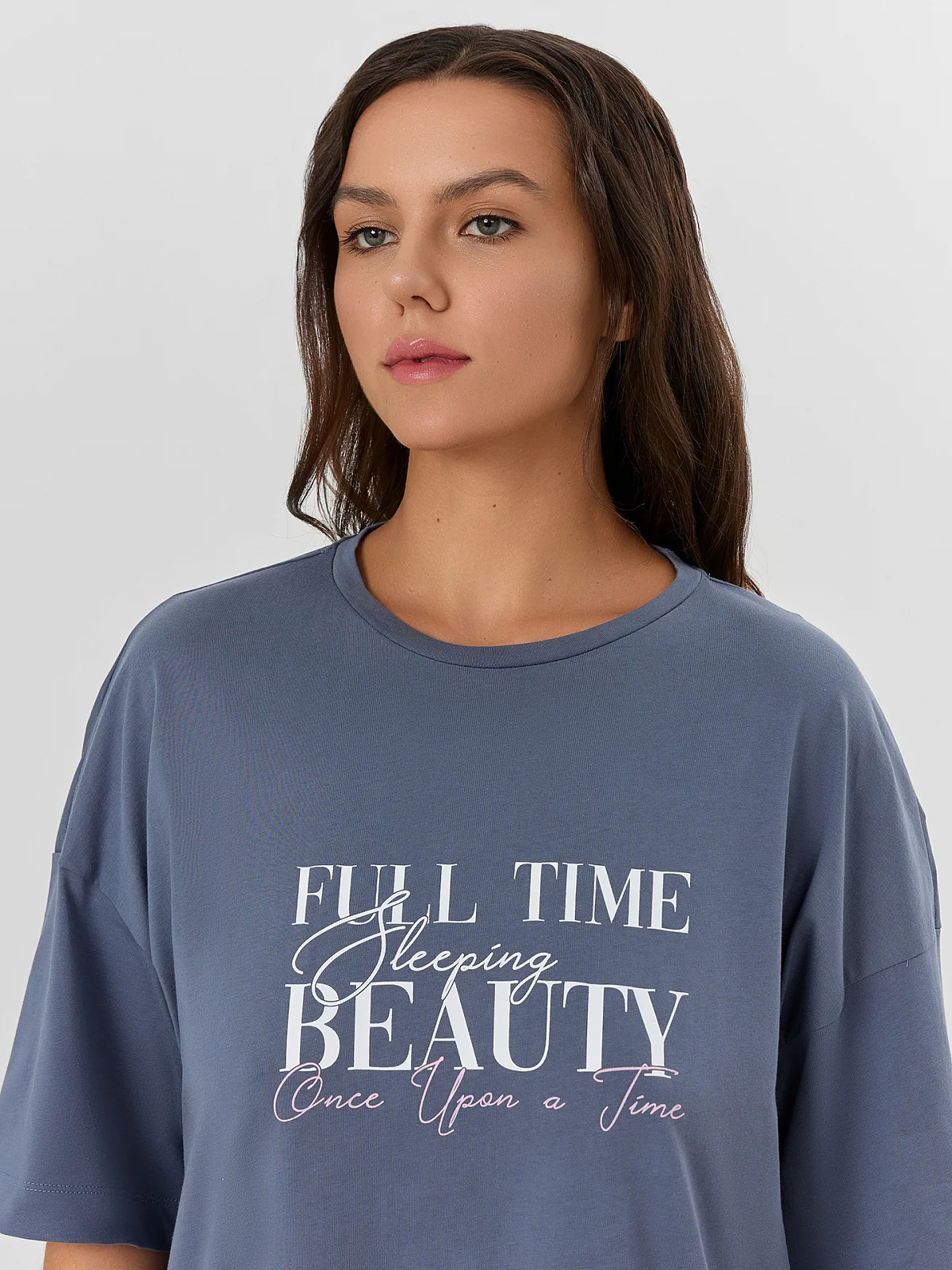 Туника домашняя женская серая с надписью "Full time beauty" - 4