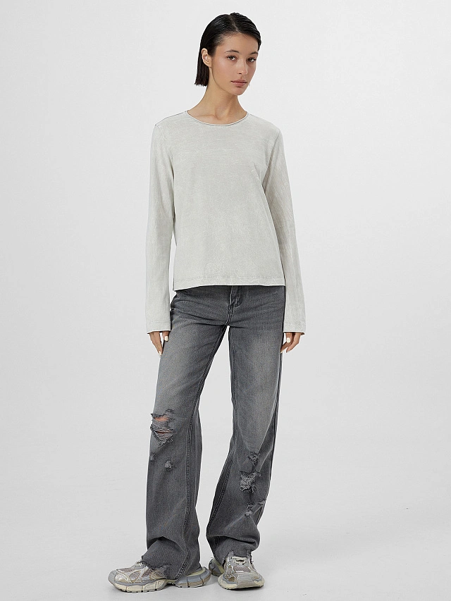 Лонгслив женский серый с обработкой эйсид - 4
