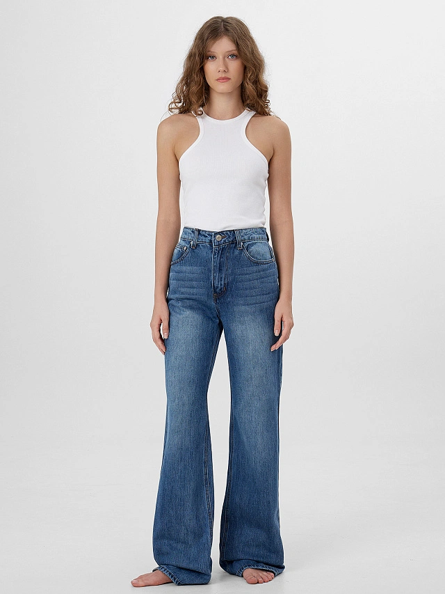Джинсы женские Wide leg fit синие - 5