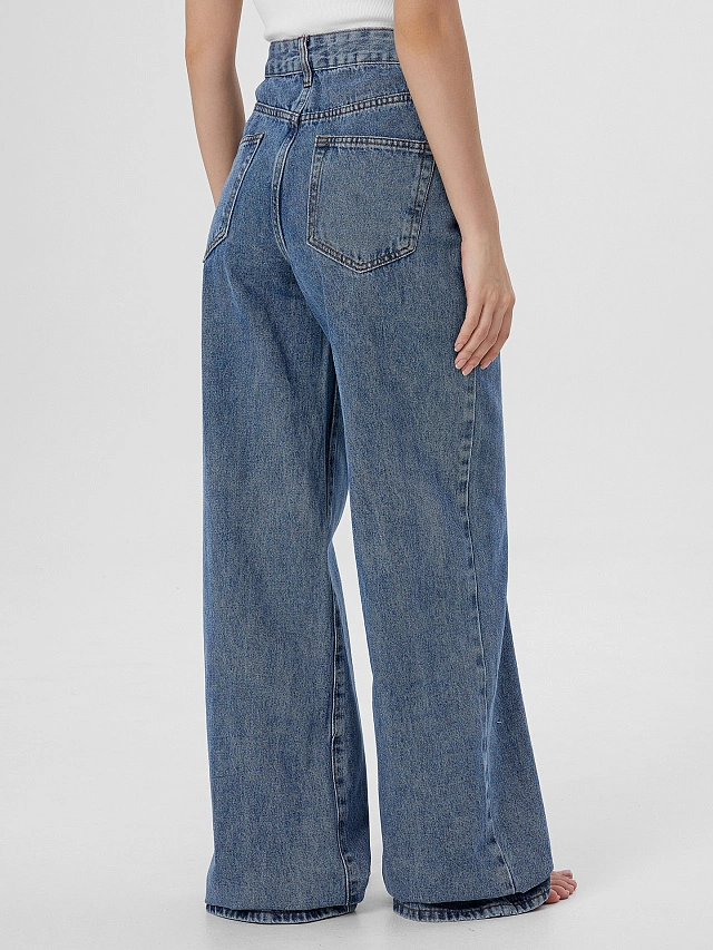 Джинсы женские Wide leg fit синие - 5