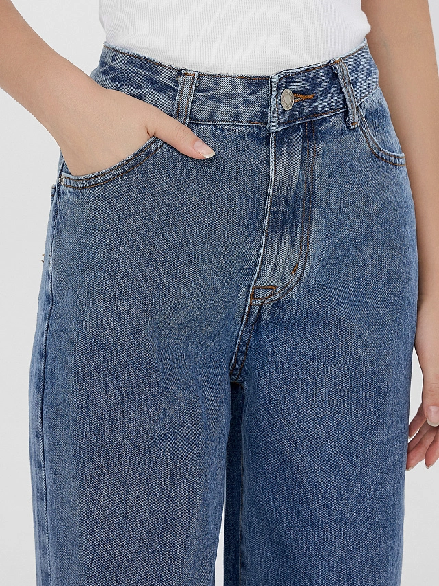 Джинсы женские Wide leg fit синие - 7
