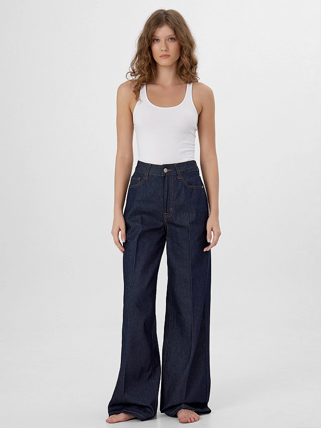 Джинсы женские Wide leg fit темно-синие - 5