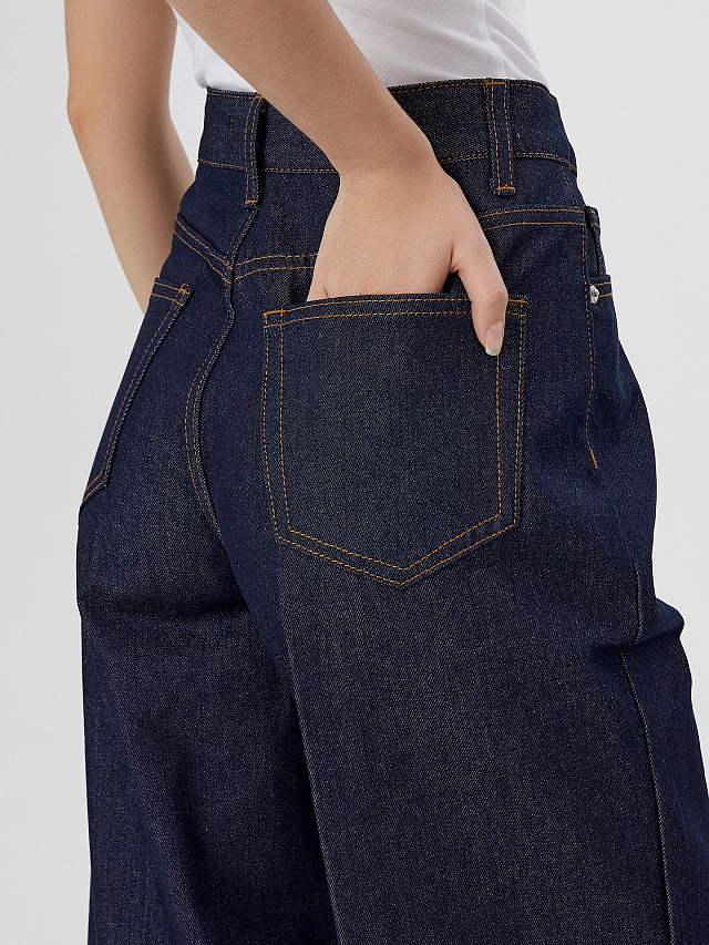 Джинсы женские Wide leg fit темно-синие - 7