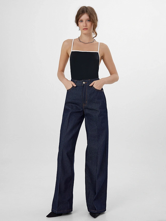 Джинсы женские Wide leg fit темно-синие - 8
