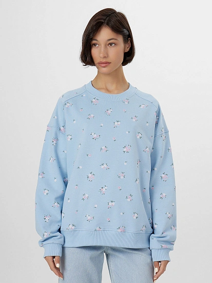 картинка Свитшот женский голубой с цветочным принтом  от магазина стильной одежды Mark Formelle