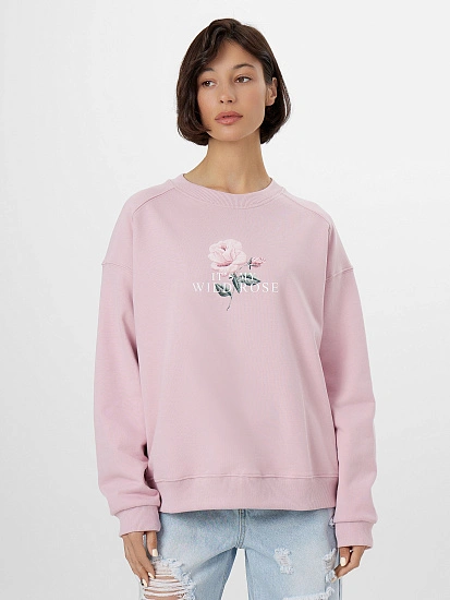 картинка Свитшот женский розовый с принтом и надписью "it's my wild rose" от магазина стильной одежды Mark Formelle