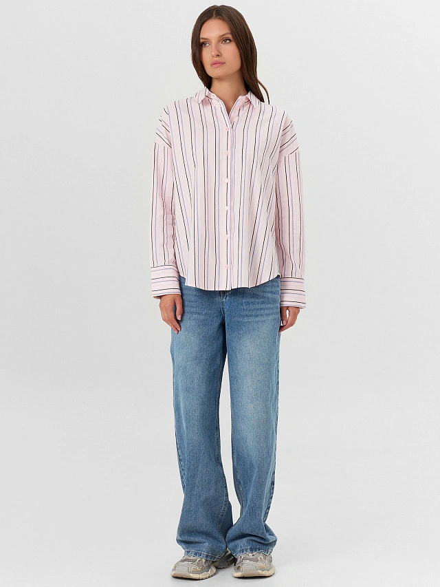 Рубашка женская розовая в полоску - 4