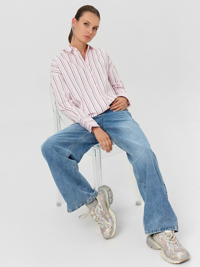 Рубашка женская розовая в полоску - 8