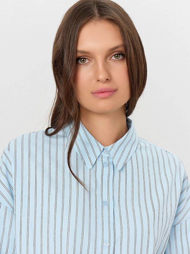 Рубашка женская голубая в полоску - 5