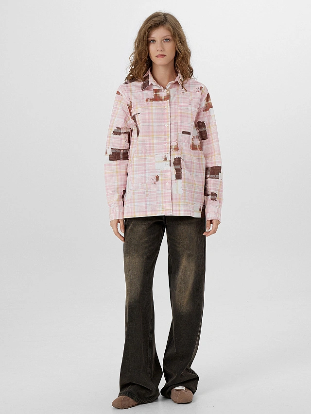 Рубашка женская розовая с патчами - 4