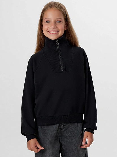 картинка Свитшот для девочек черный с воротником от известного бренда одежды для девочек Mark Formelle