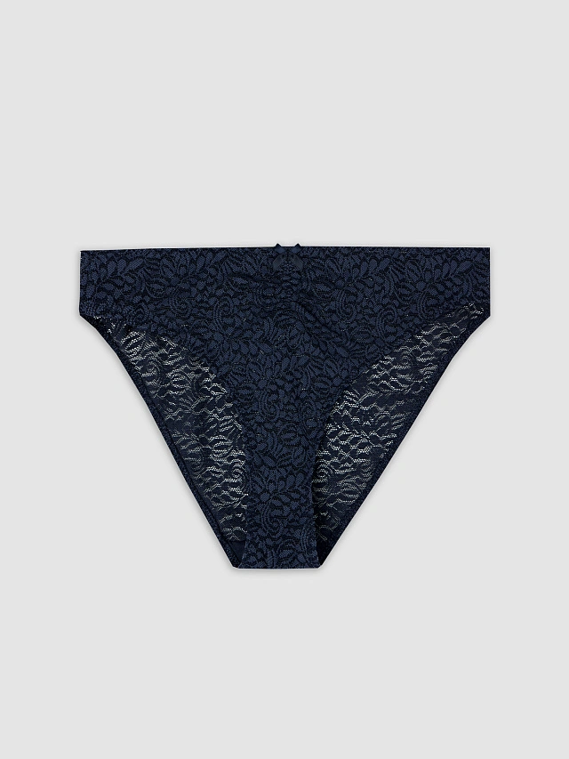 Трусы слипы женские синие с кружевом - 3