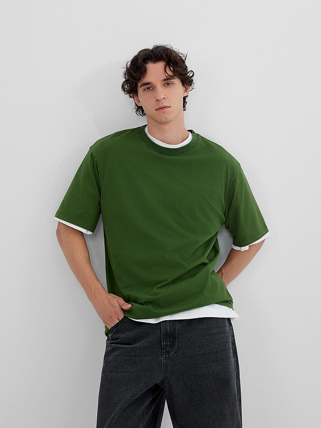 Футболка мужская зеленая с обработкой эйсид - 6