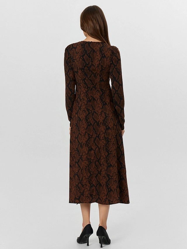 Платье женское коричневое со змеиным принтом - 3