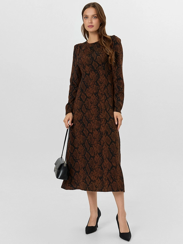 Платье женское коричневое со змеиным принтом - 6
