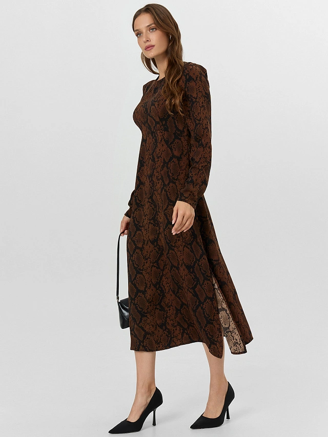 Платье женское коричневое со змеиным принтом - 7