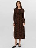 Платье женское коричневое со змеиным принтом