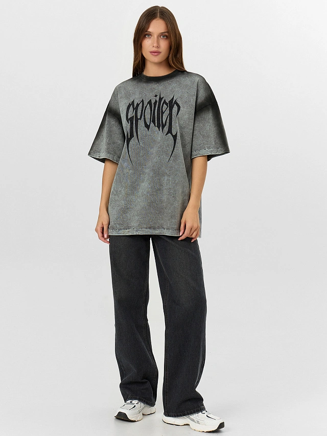 Футболка женская черная с обработкой эйсид - 4