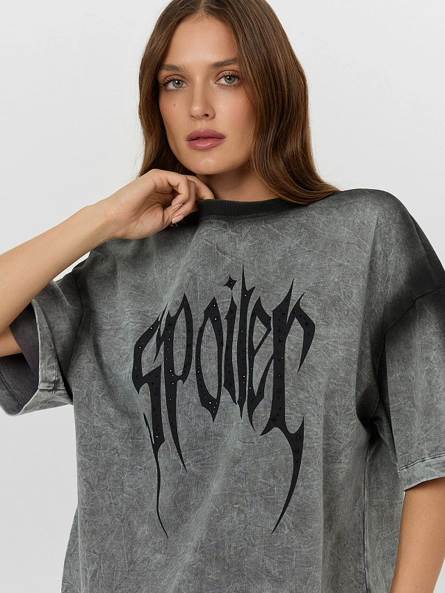 Футболка женская черная с обработкой эйсид - 5