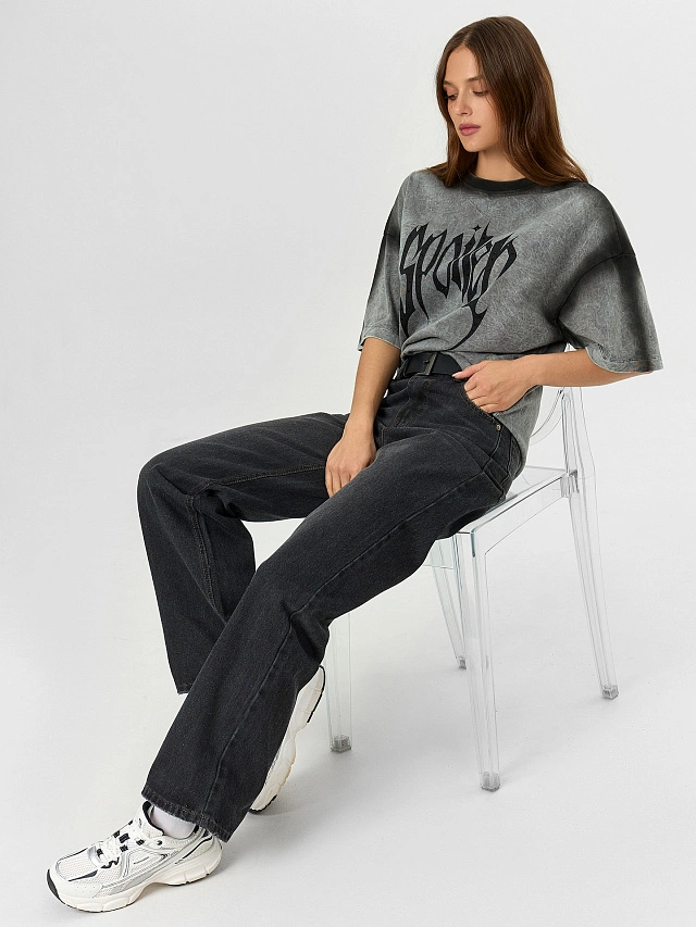 Футболка женская черная с обработкой эйсид - 8