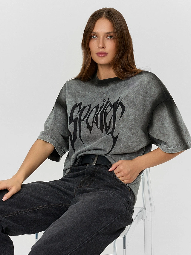 Футболка женская черная с обработкой эйсид - 9