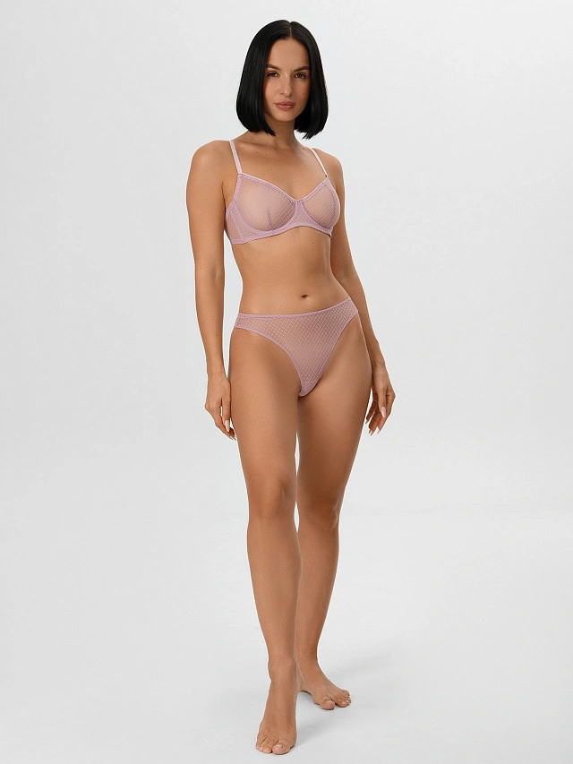 Трусы женские бразилиана розовые кружевные - 7