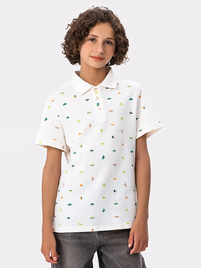 картинка Поло для мальчиков бежевое с принтом от магазина одежды для мальчиков от бренда Mark Formelle